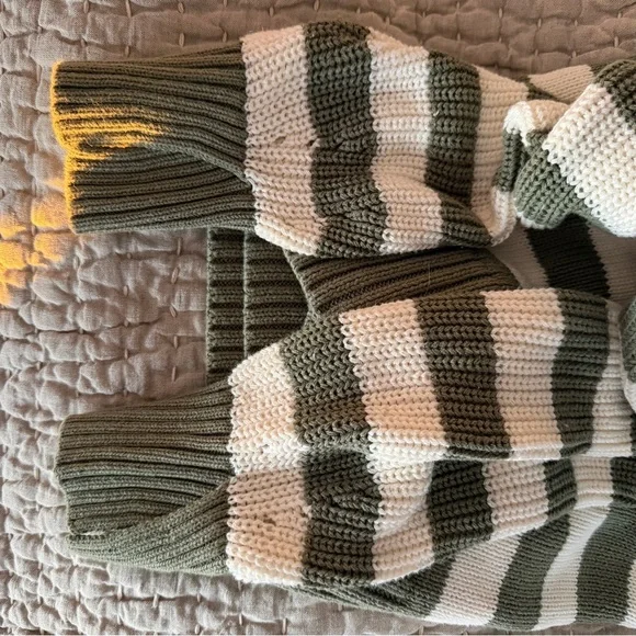 Aerie Bistro Knit Striped Green and White Sweater Oversized Spring Summer - Picture 6 of 7